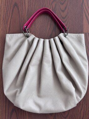 Rare Lanvin Sculptural Pleated Leather Hobo Bag – Taupe & Burgundy